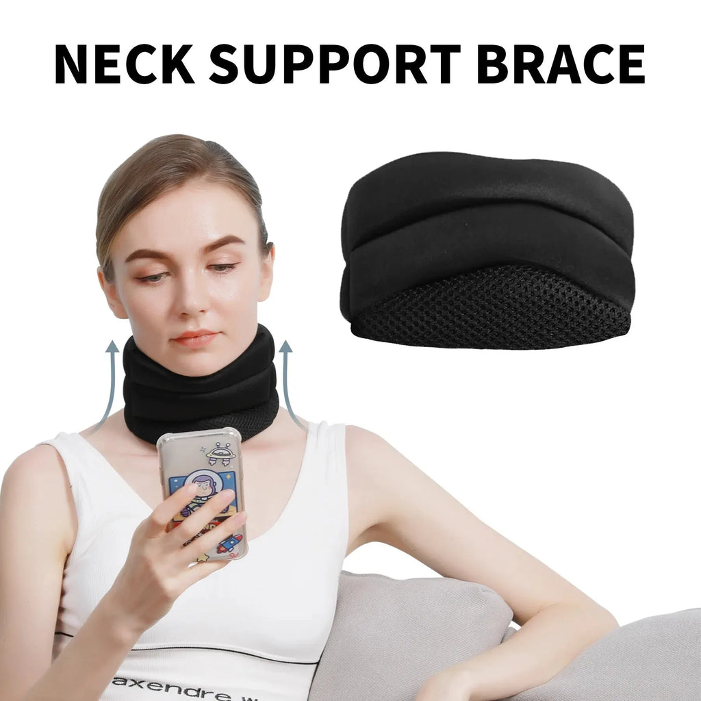 Black foam cervical collar neck brace with adjustable integrated fasteners, 40cm free size, for neck pain relief