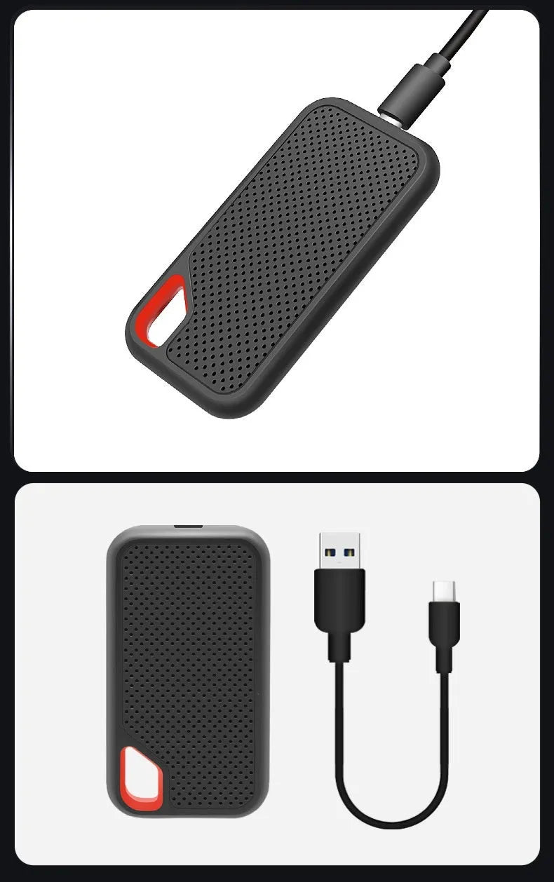 Black external SSD mobile solid state drive with USB Type-C 3.1 interface