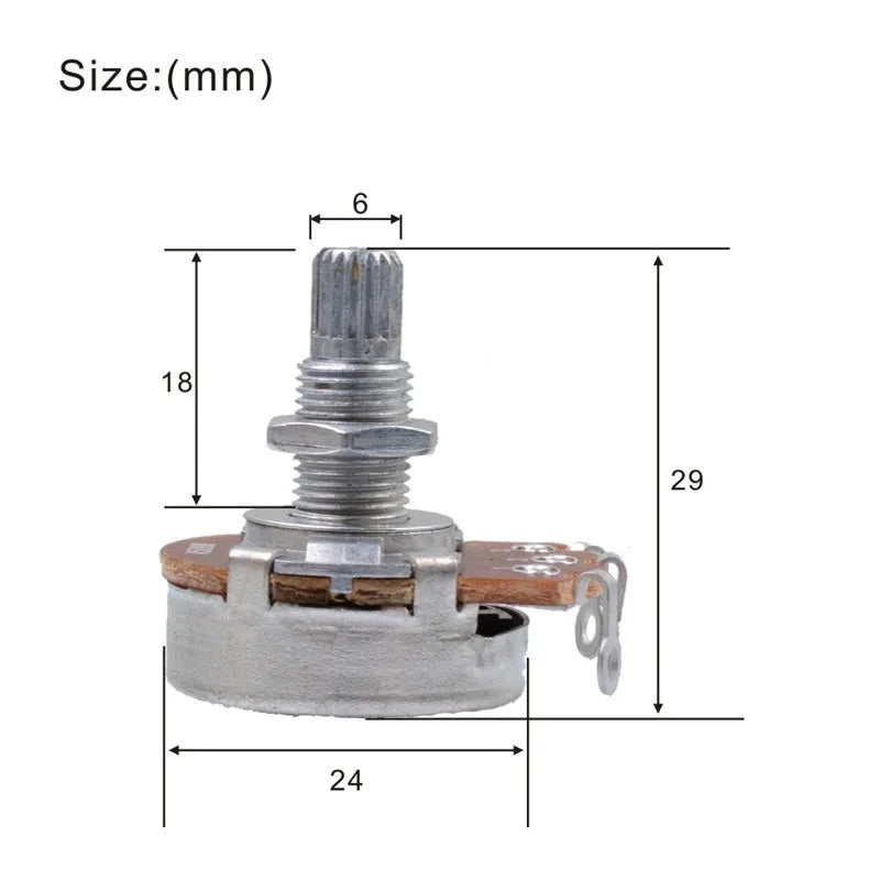A single metal potentiometer knob for electric guitar tone and volume controls