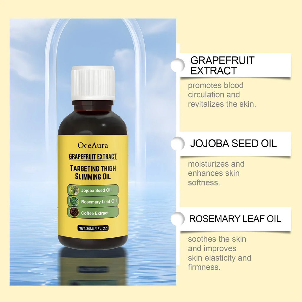 30ml bottle of body treatment oil with grapefruit, jojoba, and rosemary extracts for skin nourishment