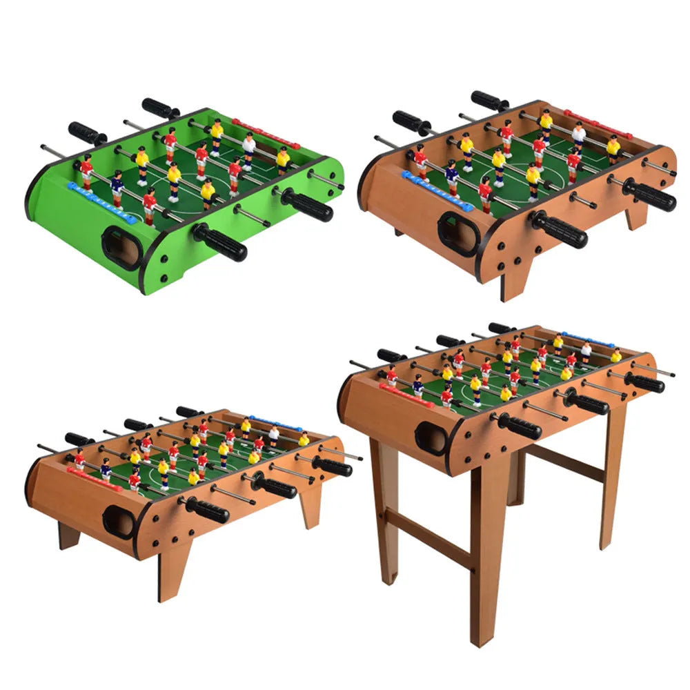 Wooden table football machine with two-person play handles, designed for children and adults.