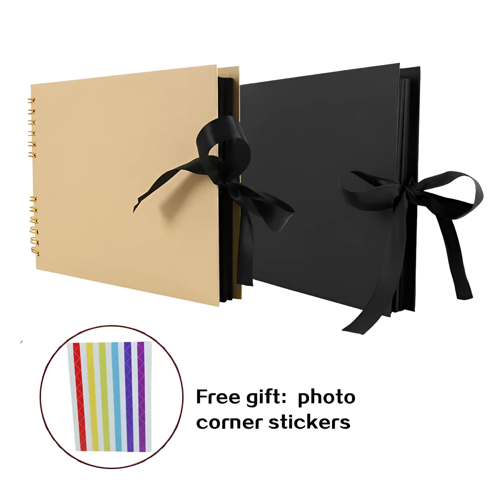 Handmade DIY photo album with black cardboard and Kraft paper cover, showing coil binding and yellow colour option.