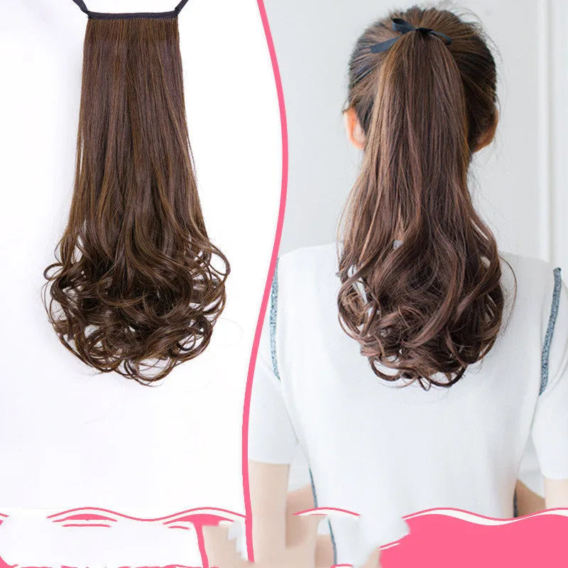 Ladies wig ponytail medium long hair high temperature wire 45CM length brown black colour