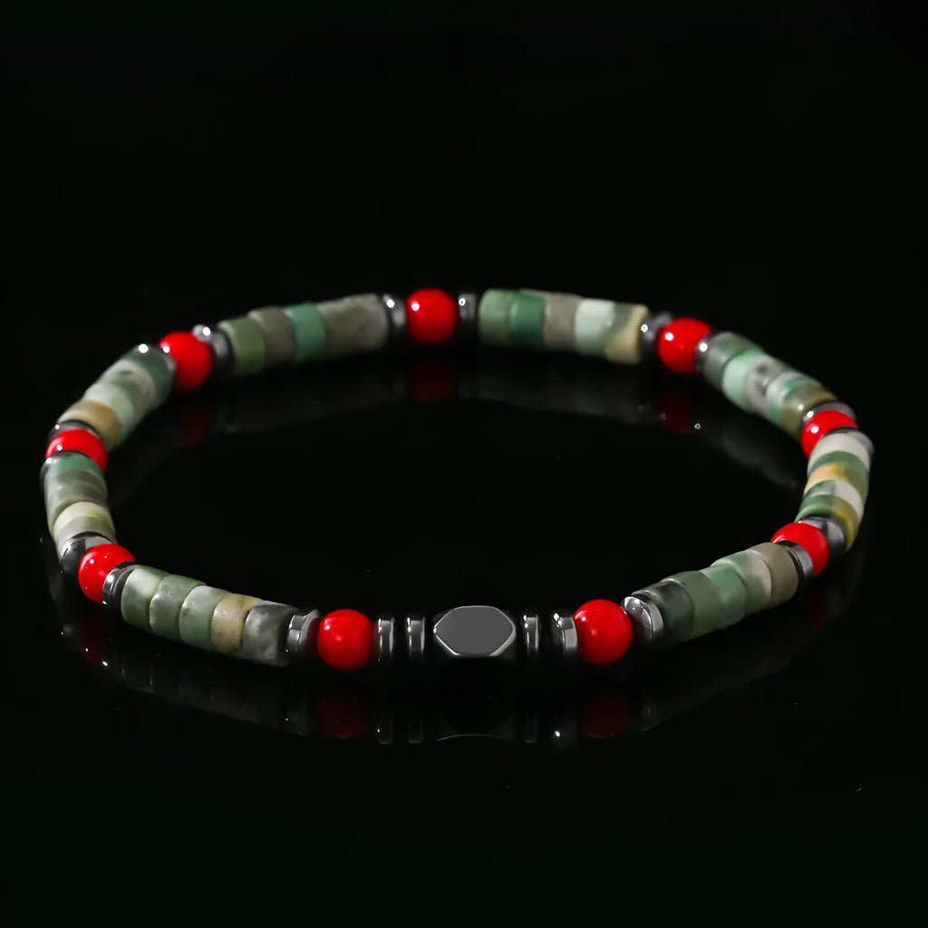 Bohemian cylindrical natural stone beads string bracelet for men with hand-woven construction