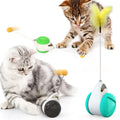 Balance swing car funny cat toy in blue plastic on floor, swinging design