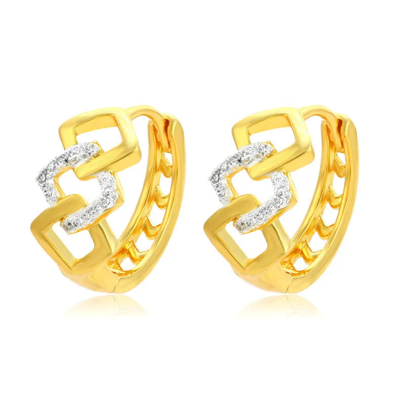 Geometric hollow out alloy earrings with electroplated gold finish and simple style