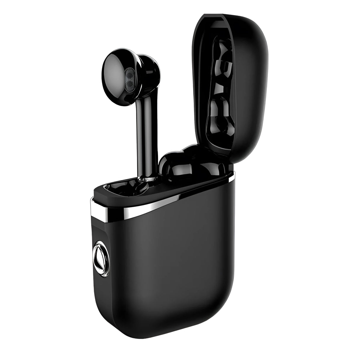 Black TWS wireless Bluetooth sports headset with Bluetooth 5.0, 10 metre range, stereo earplug design and battery display