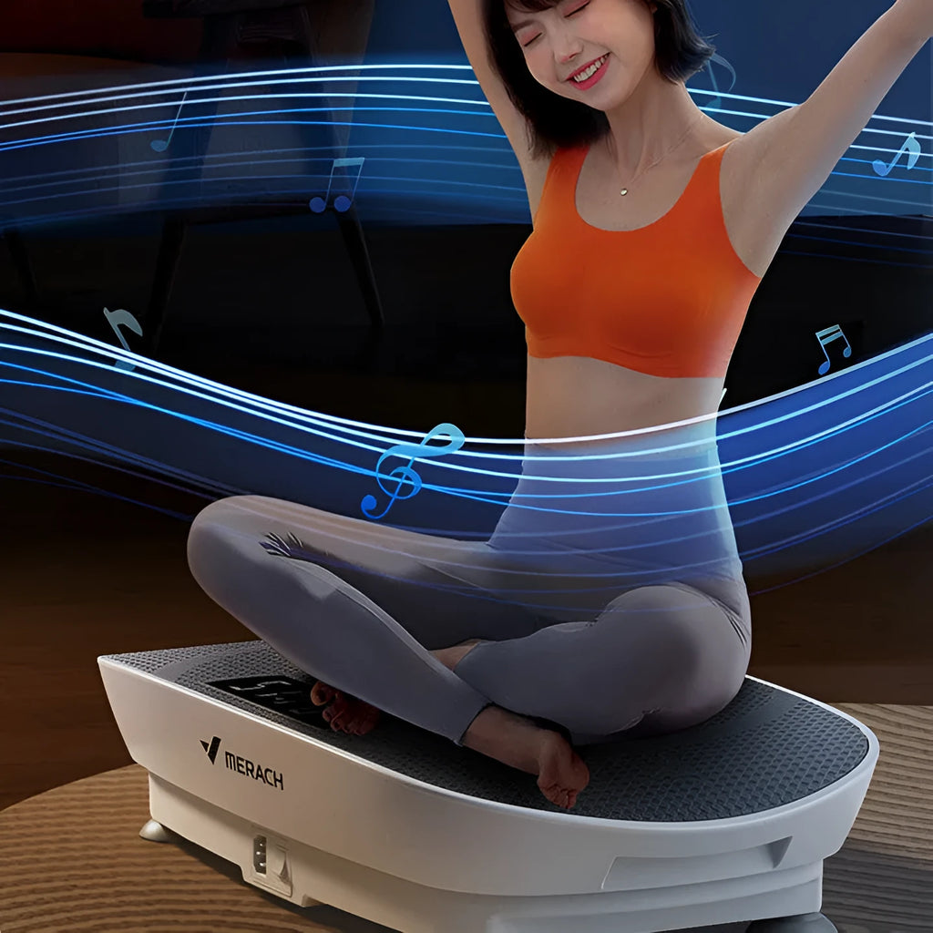 Grey and pink Power Plate fitness platform with Bluetooth connectivity and 300kg load capacity for home exercise