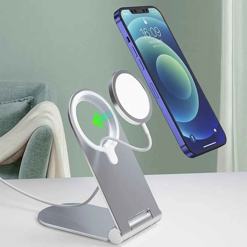 Silver vertical adjustable magnetic phone bracket for iPhone 12 with aluminium alloy construction