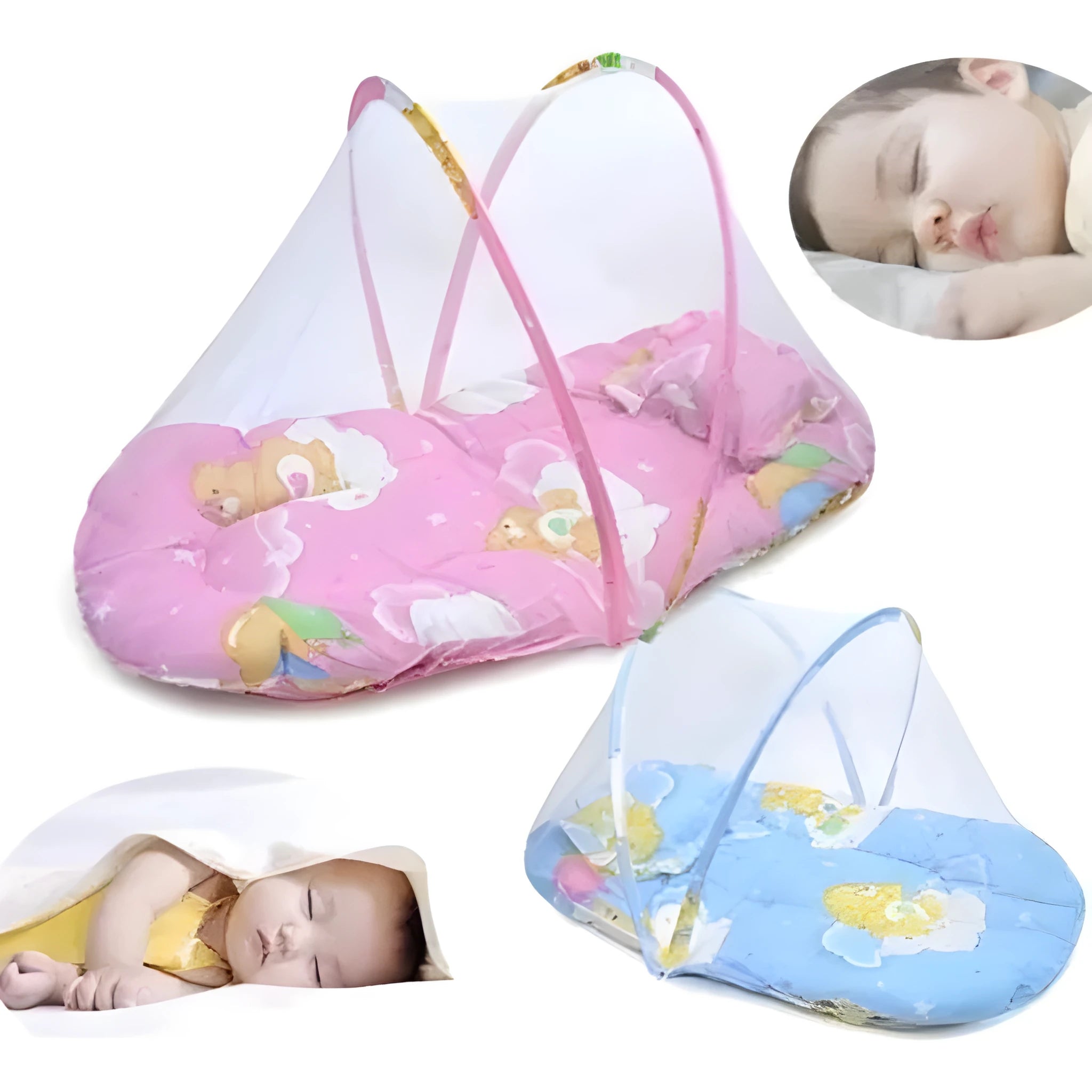 Portable folding mosquito net tent for infants with stainless steel bracket in blue colour