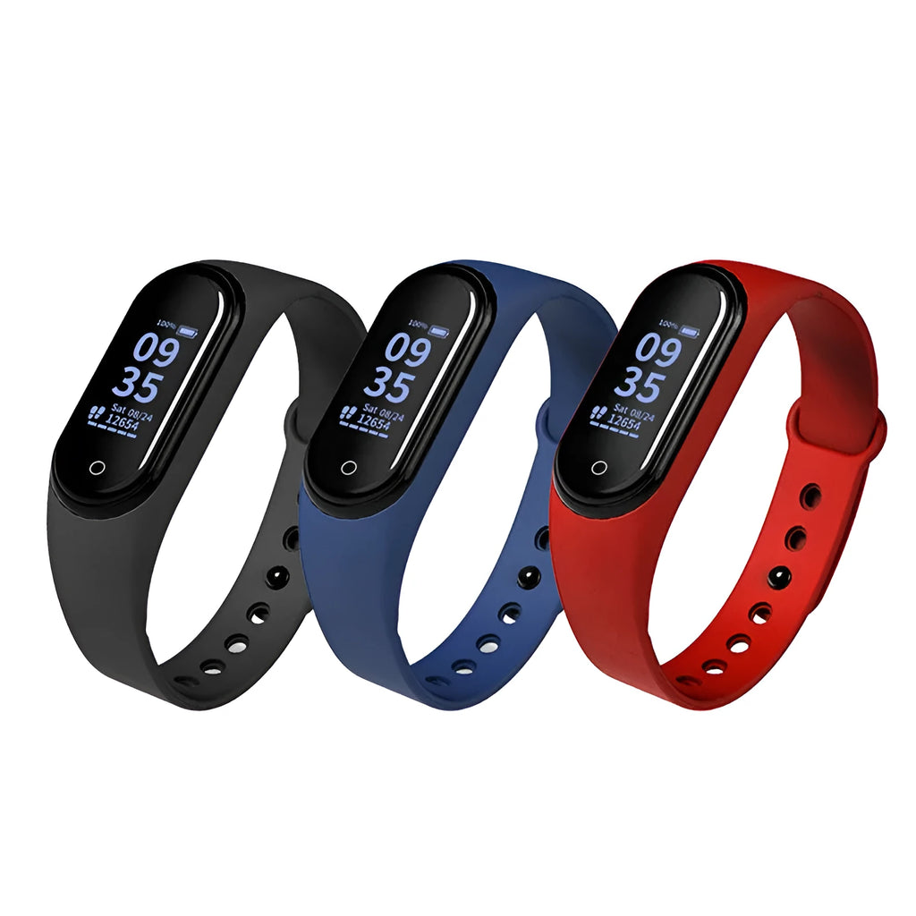 Temperature measuring smart watch in blue, black, and red, 25.5cm, ABS+PC case, one size.