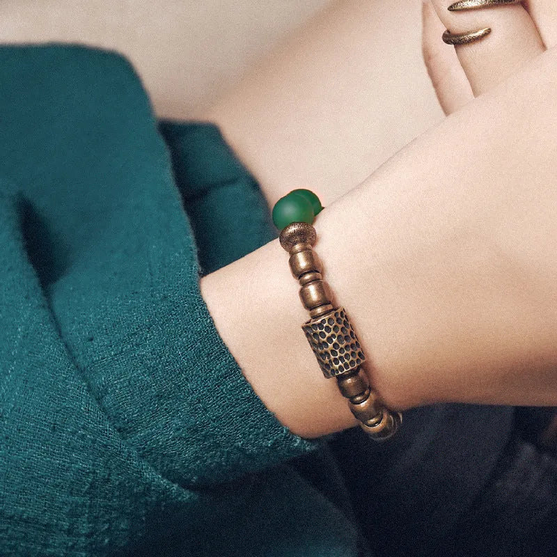 Retro ethnic style natural crystal couples bracelet in green or red agate colour options