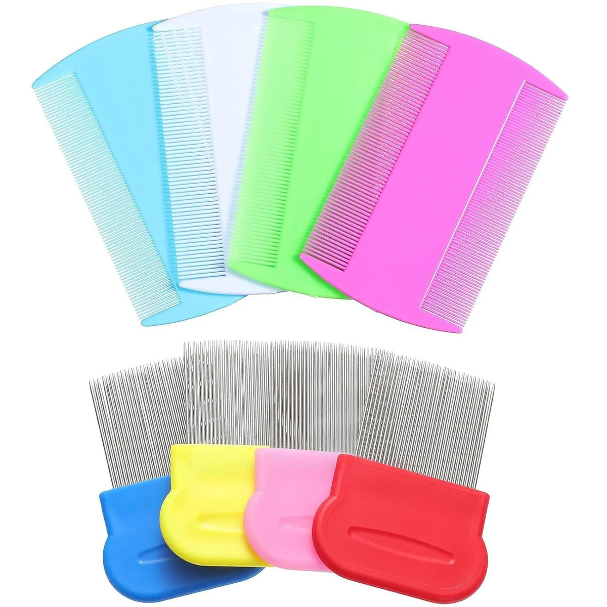 Blue handle stainless steel dense gear pet flea comb 4-piece set for dogs and cats