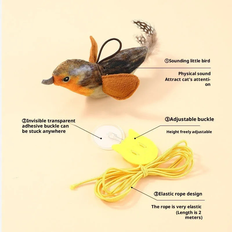 Plush squeaky bird cat toy in blue robin colour with vocal simulation for self-amusement