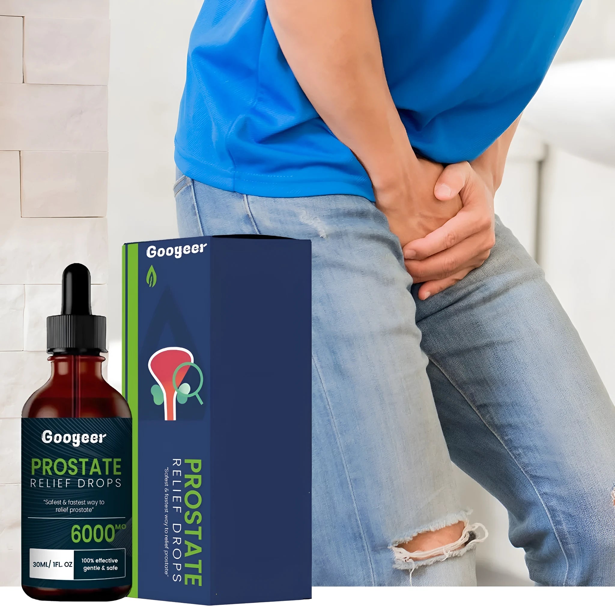 30ml bottle of men's massage treatment oil with nursing dropper for discomfort relief