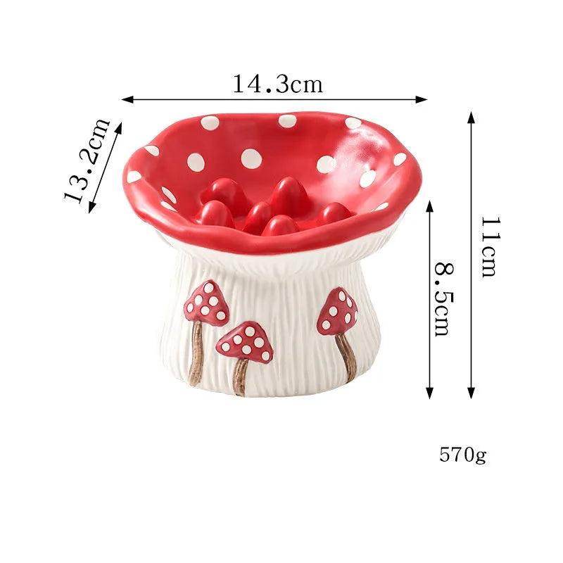 Creative mushroom-shaped tall pet bowl for cats and dogs as slow food or water bowl