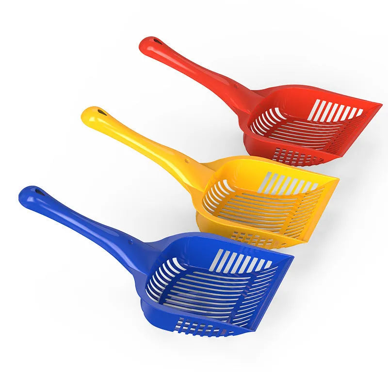 PP plastic cat litter scoop in red, yellow, or blue available in small or medium sizes