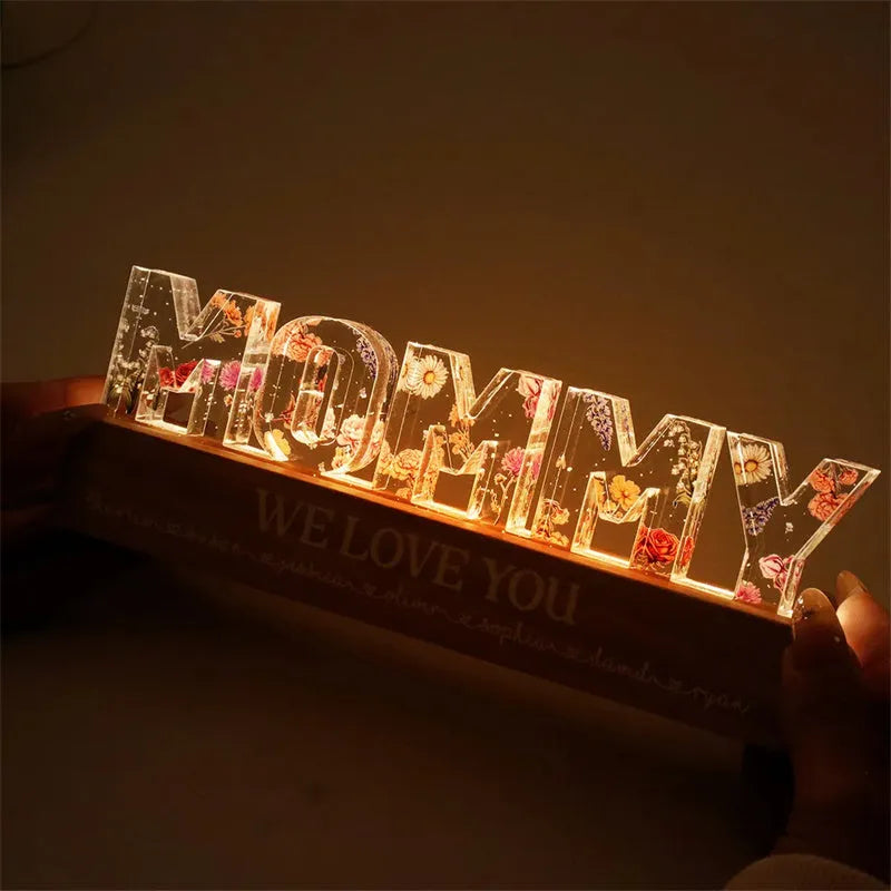 Custom flower printed acrylic LED night light with USB cable, available in 15cm 20cm 30cm sizes