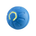 Smart interactive pet toy ball in blue, made from silicone and ABS, with USB charging port