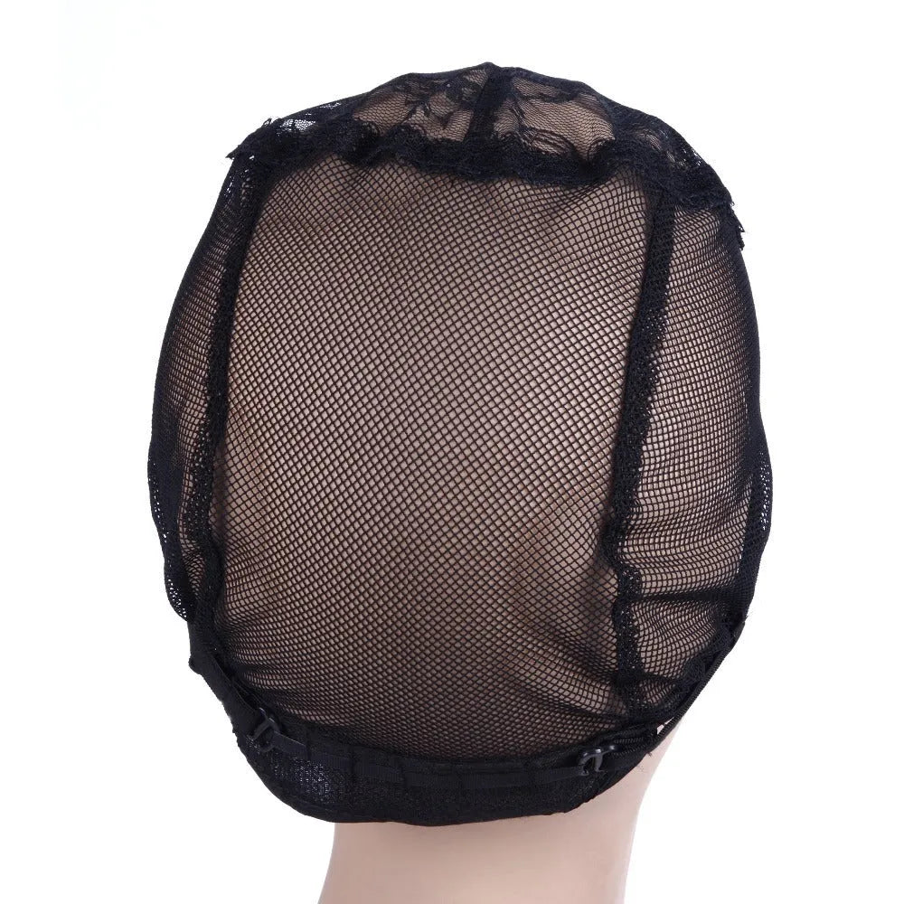 Small Flower black nylon mesh wig cap with flat top crown, size M 56-58cm