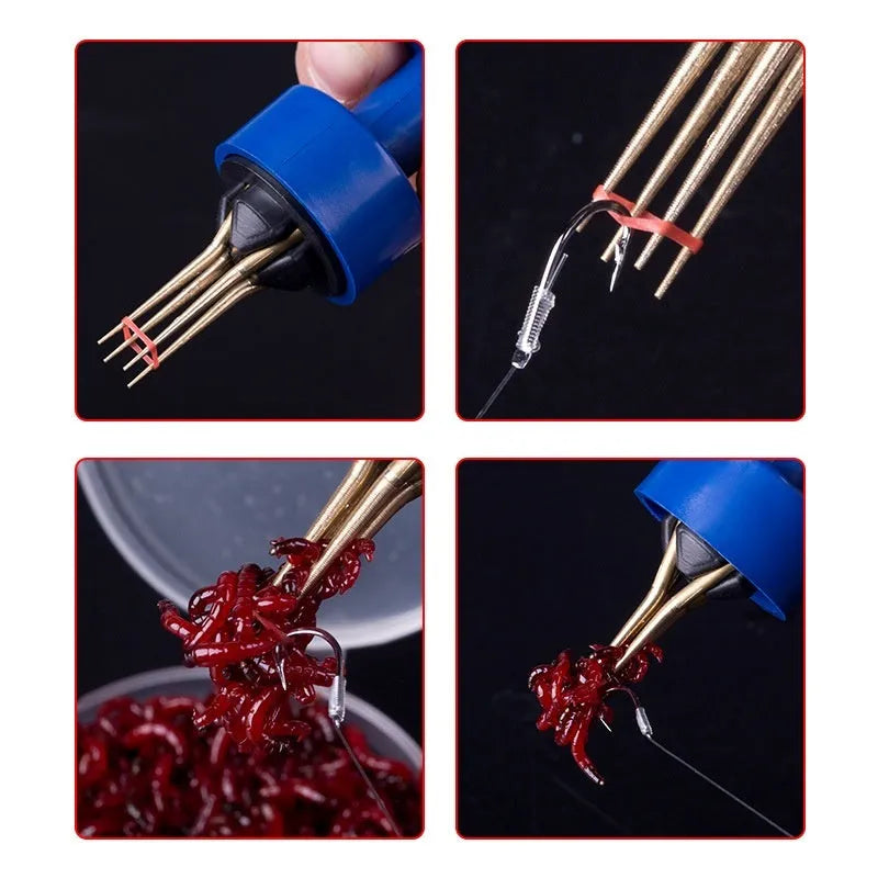 Blue ABS bloodworm clip with rubber bands bottle set for live bait fishing