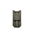 Plastic tourniquet storage box in army green colour for outdoor medical supplies.