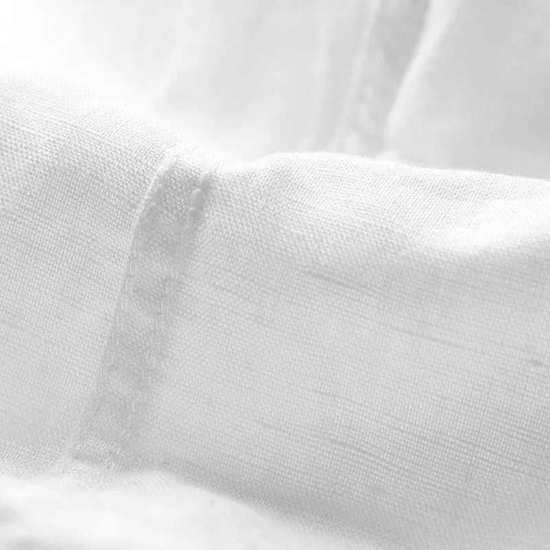Men's square collar linen short sleeve shirt in cotton blend fabric for summer casual wear