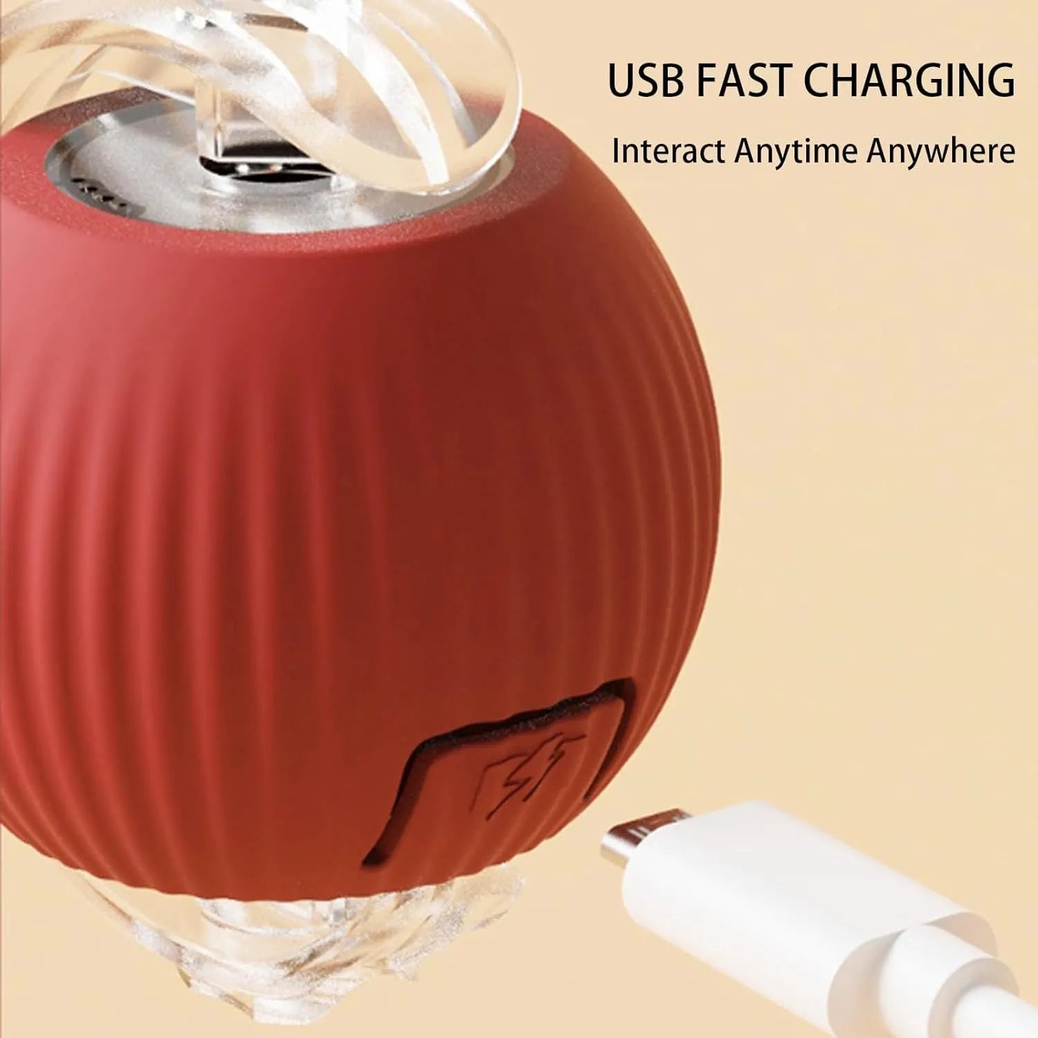 Automatic rolling ball toy for dogs and cats with hanging rope in red colour