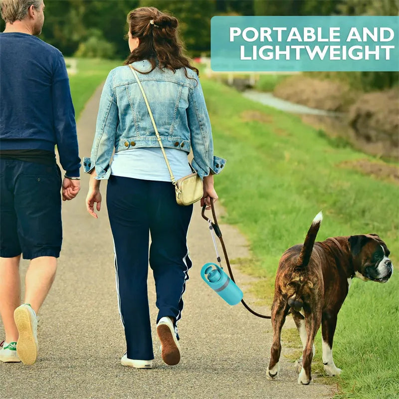 Blue portable dog pooper scooper with eight-claw mechanism and built-in bag dispenser