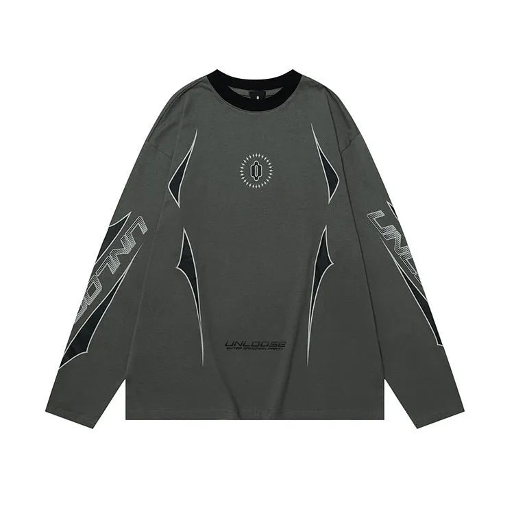 Men's grey khaki cotton pullover sweatshirt with drop-shoulder sleeves and a letter pattern
