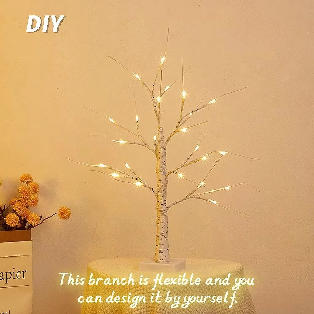 60cm USB birch light with warm white LEDs, black artificial branch on a table