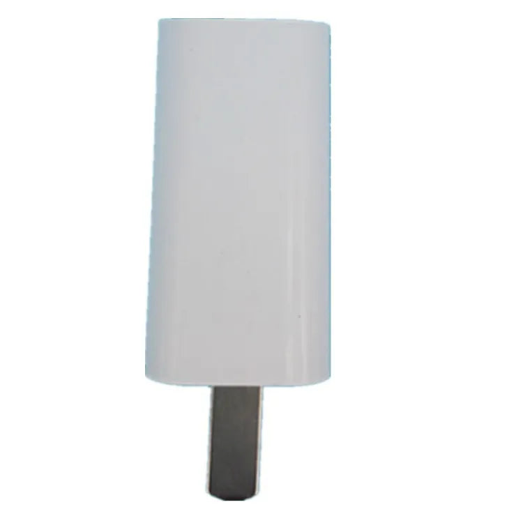 White slim USB charger with CE and FCC markings showing 5V-1A output specifications