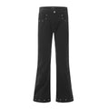 American retro straight-leg cotton jeans in black or gray green with mid-waist fit and horn leg opening