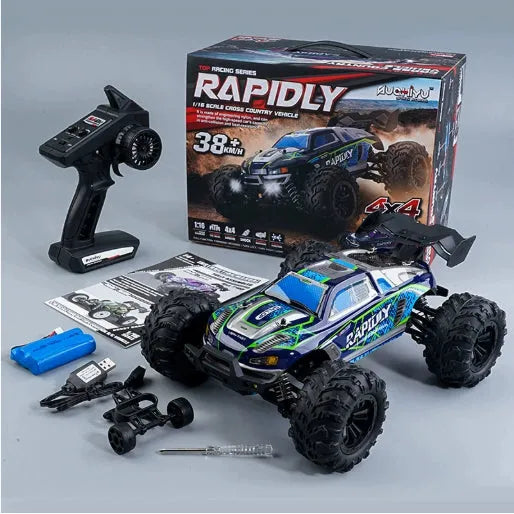 1:24 scale remote control drift car with plastic body, rechargeable battery, semi-proportional steering, four-wheel drive