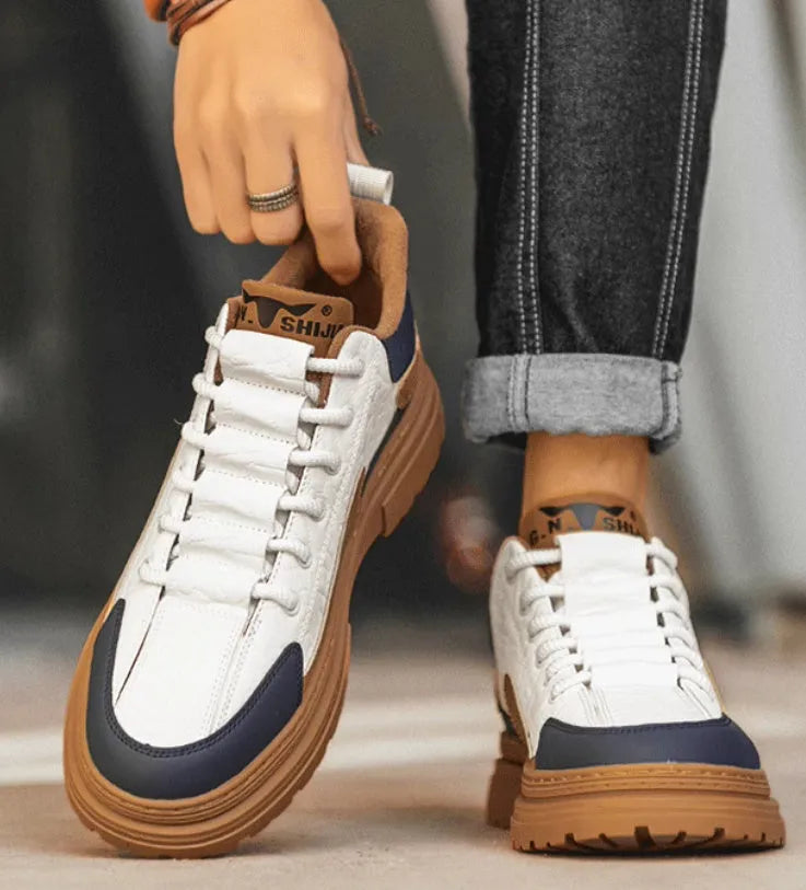 Black and white summer platform sneakers with thick rubber soles for height increase