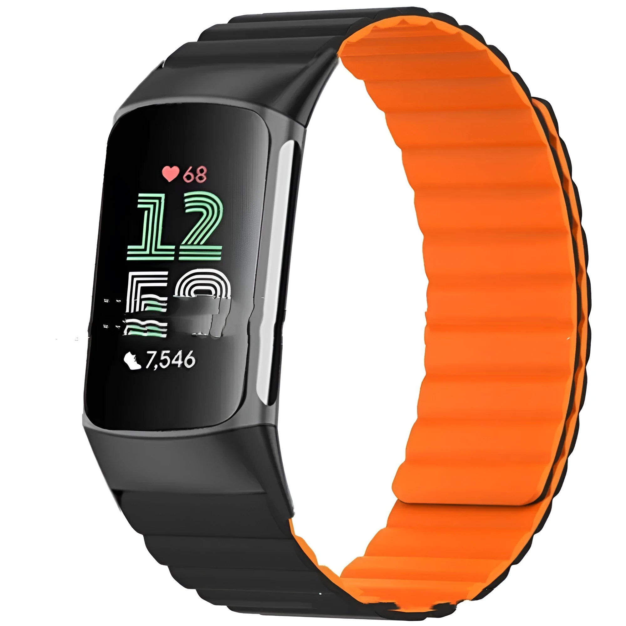 Silicone magnetic strap for Fitbit Charge 6, 22cm length, black colour option on white background