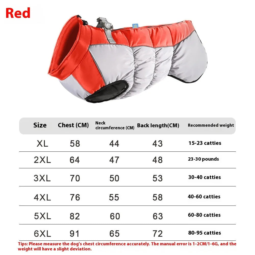 Large dog wearing waterproof reflective winter coat in polar fleece material