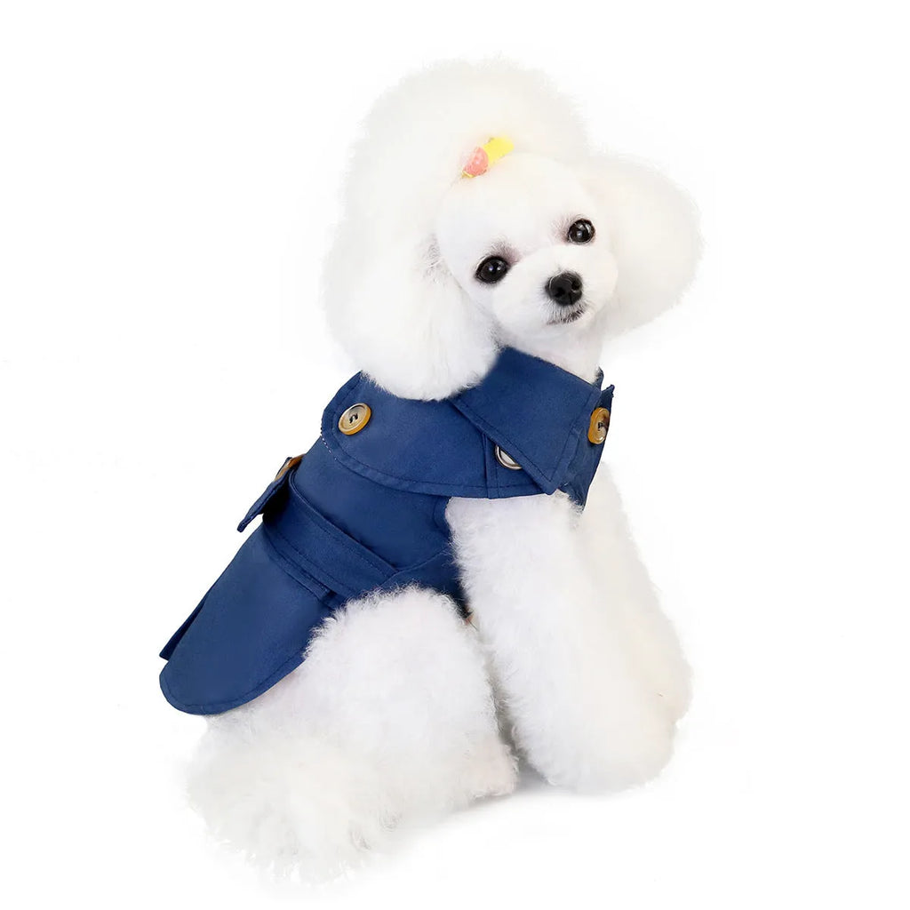 Three-colour windbreaker dog coat for small dogs in blue, green, or khaki, sizes S to XXL.