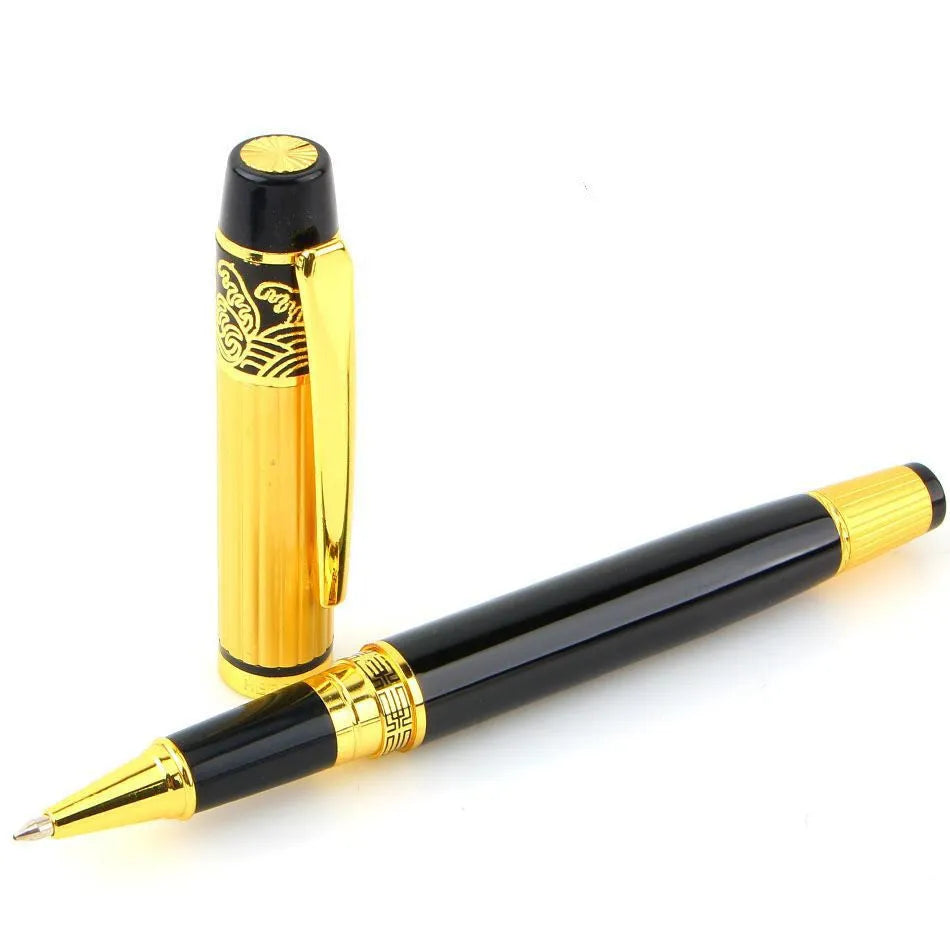 Black patterned orb metal fountain pen with iridium nib and rotating ink absorption system