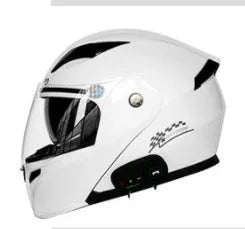 Motorcycle Bluetooth helmet with flip front dual lens visor, ABS shell, DOT ECE certified, available in black and white colours