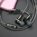 Titanium grey metal in-ear earphones with a detachable TPE cable and aluminium foil shielding.