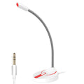 Desktop computer wired microphone with metal spring tube and push switch on a desk
