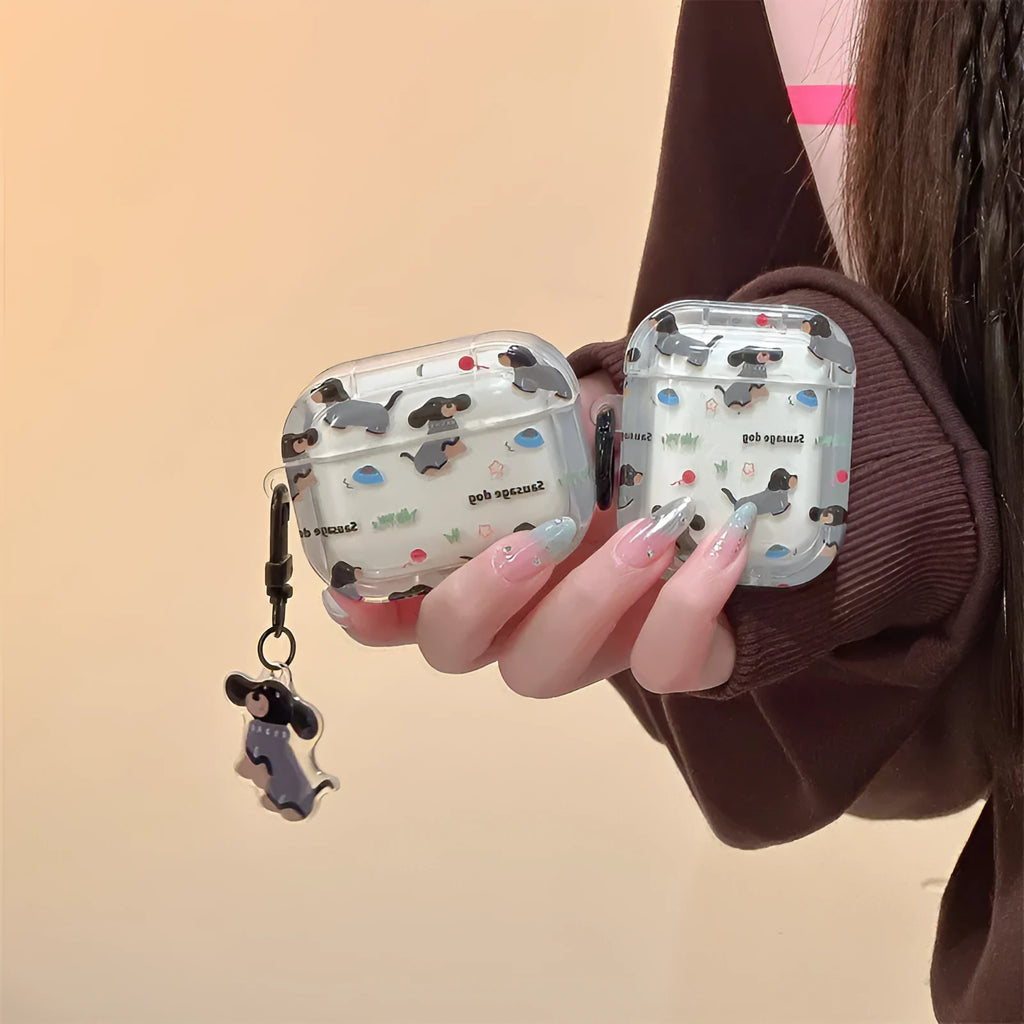 Cartoon sausage dog silicone protective cover for Apple AirPods with embossed sweater pendant design