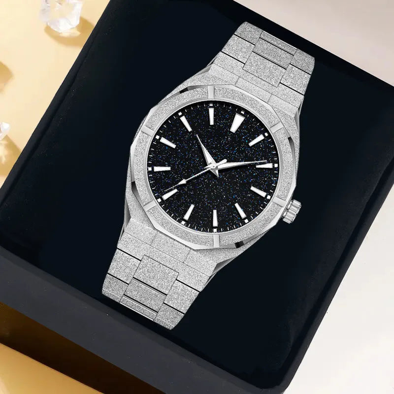 Men's stainless steel business watch with luminous markers in silver colour option