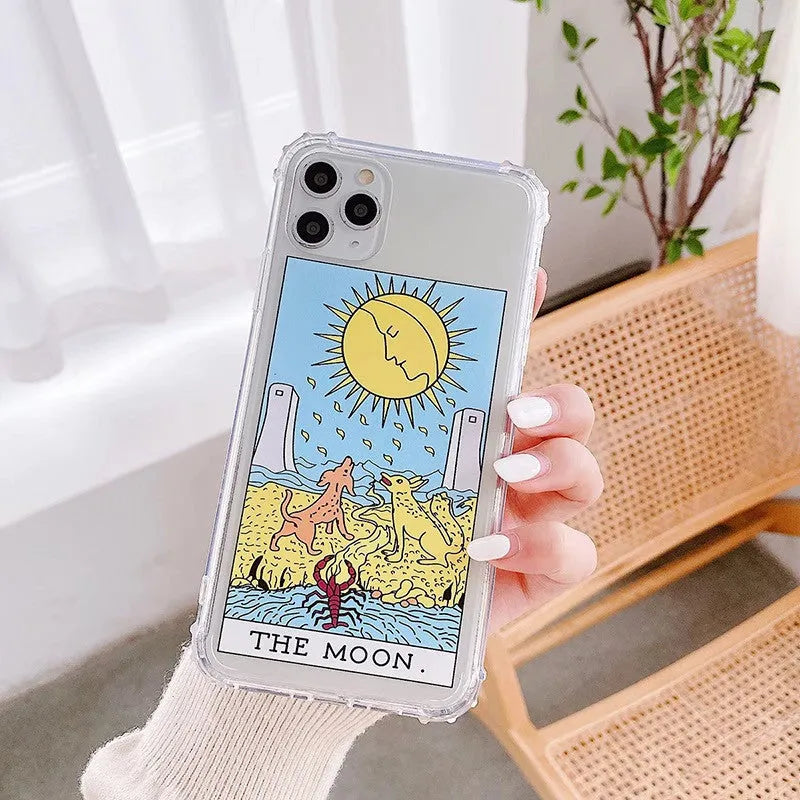 Creative mythology comic retro phone case with sun moon graffiti design for iPhone