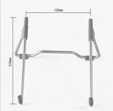 Grey aluminium alloy adjustable stand holding a mobile phone and a laptop at an angle.