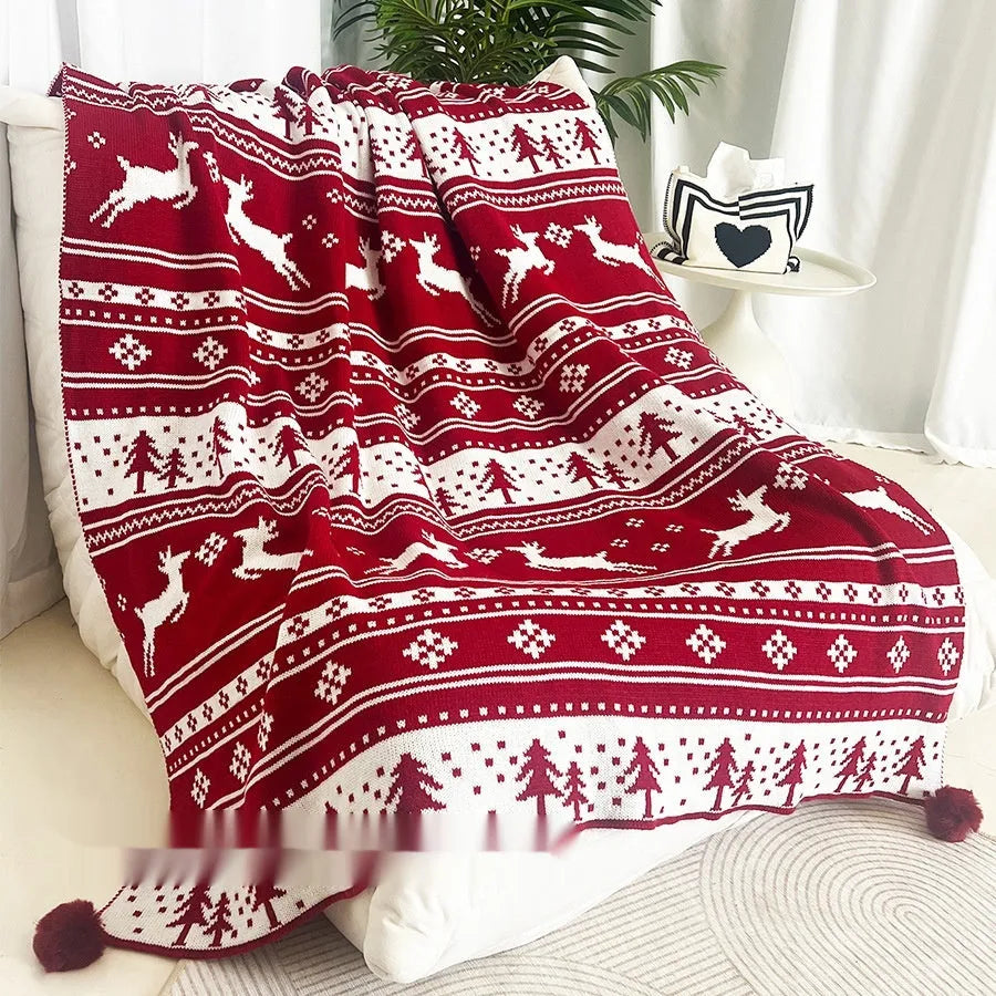 Personalised acrylic Christmas blanket with reindeer pattern, size 110x130cm