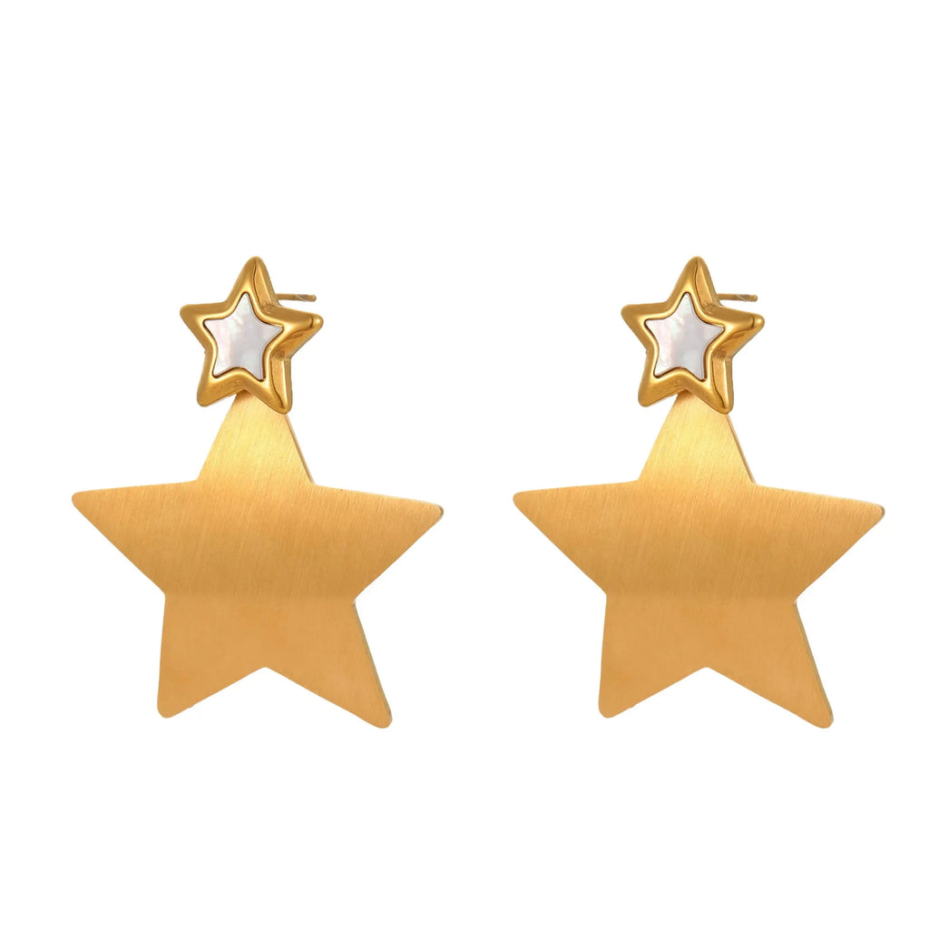 Pentagram fritillary cutout earrings in gold, 18K plated stainless steel, star and oval geometric shapes