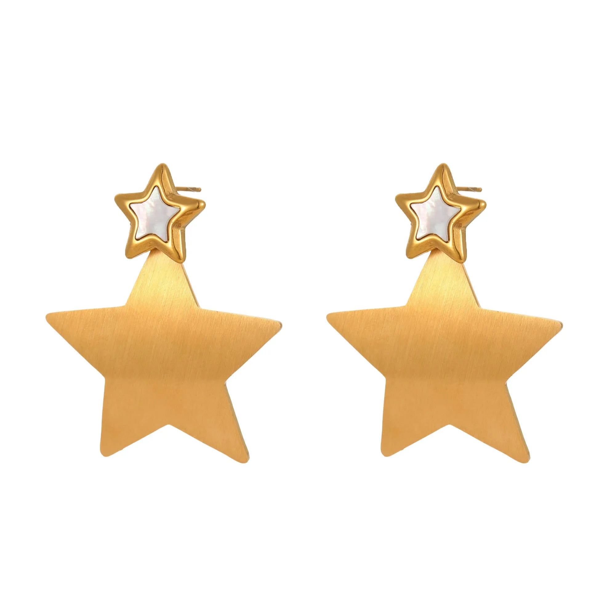 Pentagram fritillary cutout earrings in gold, 18K plated stainless steel, star and oval geometric shapes