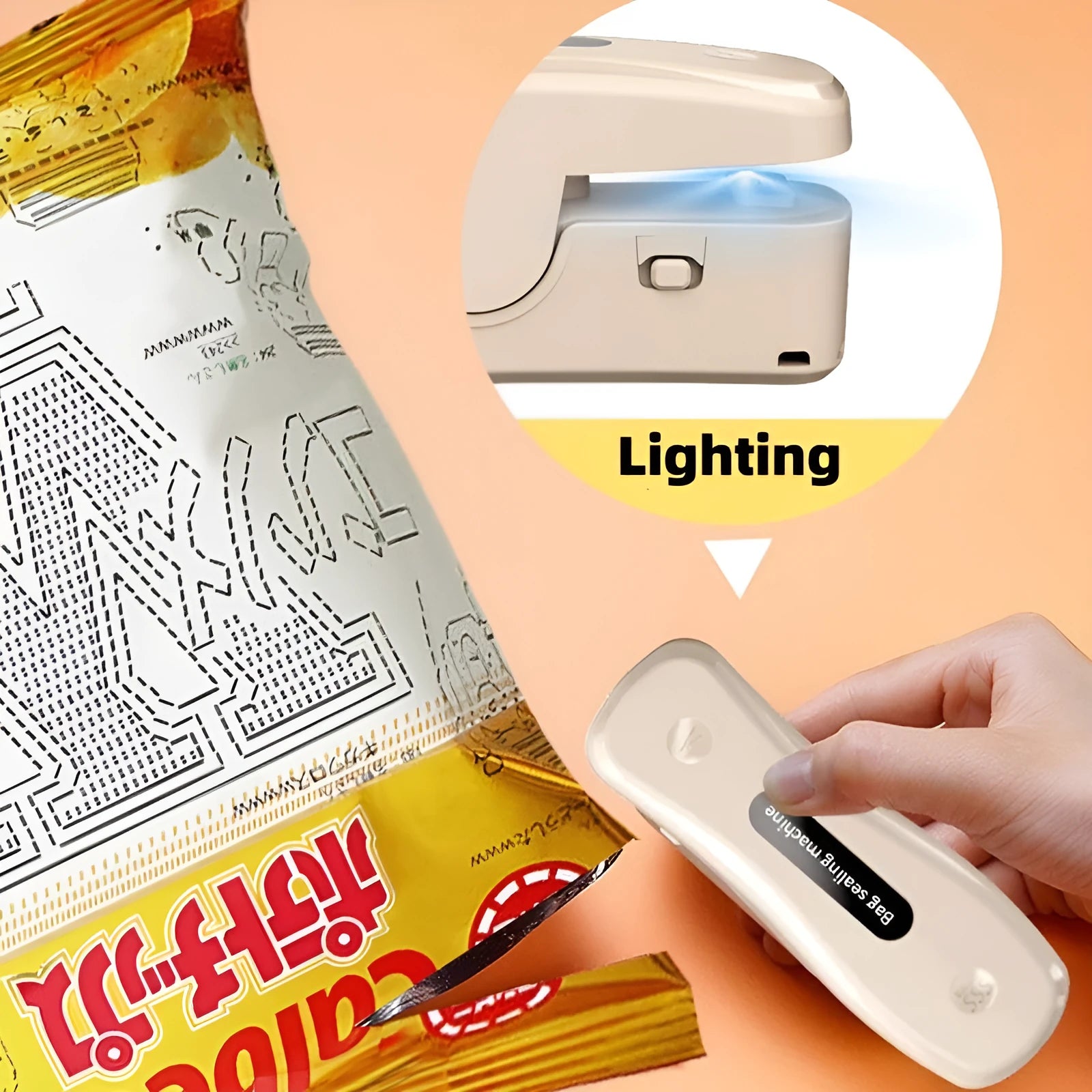 Milky white USB rechargeable mini sealing machine with magnetic patch for kitchen food preservation